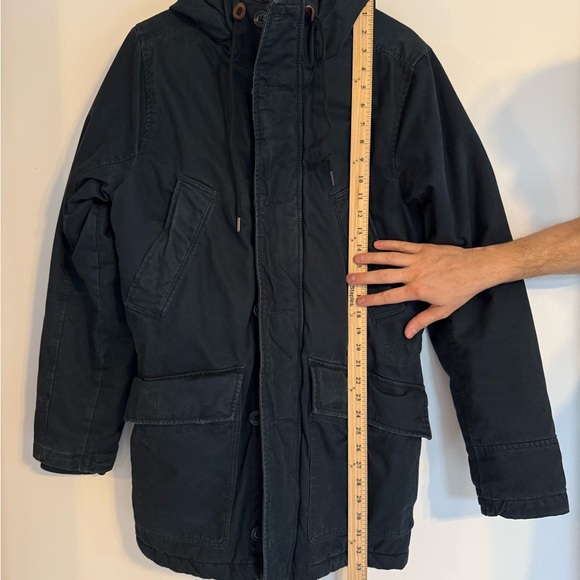 Abercrombie & Fitch Vintage Men’s Medium Navy Hooded Jacket Parka Sherpa - Picture 4 of 7
